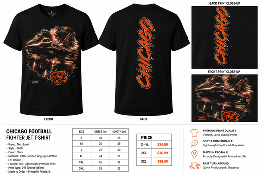 EMG Worldwide Chicago football fighter jet Next Level 3600 clean front and back product mockup