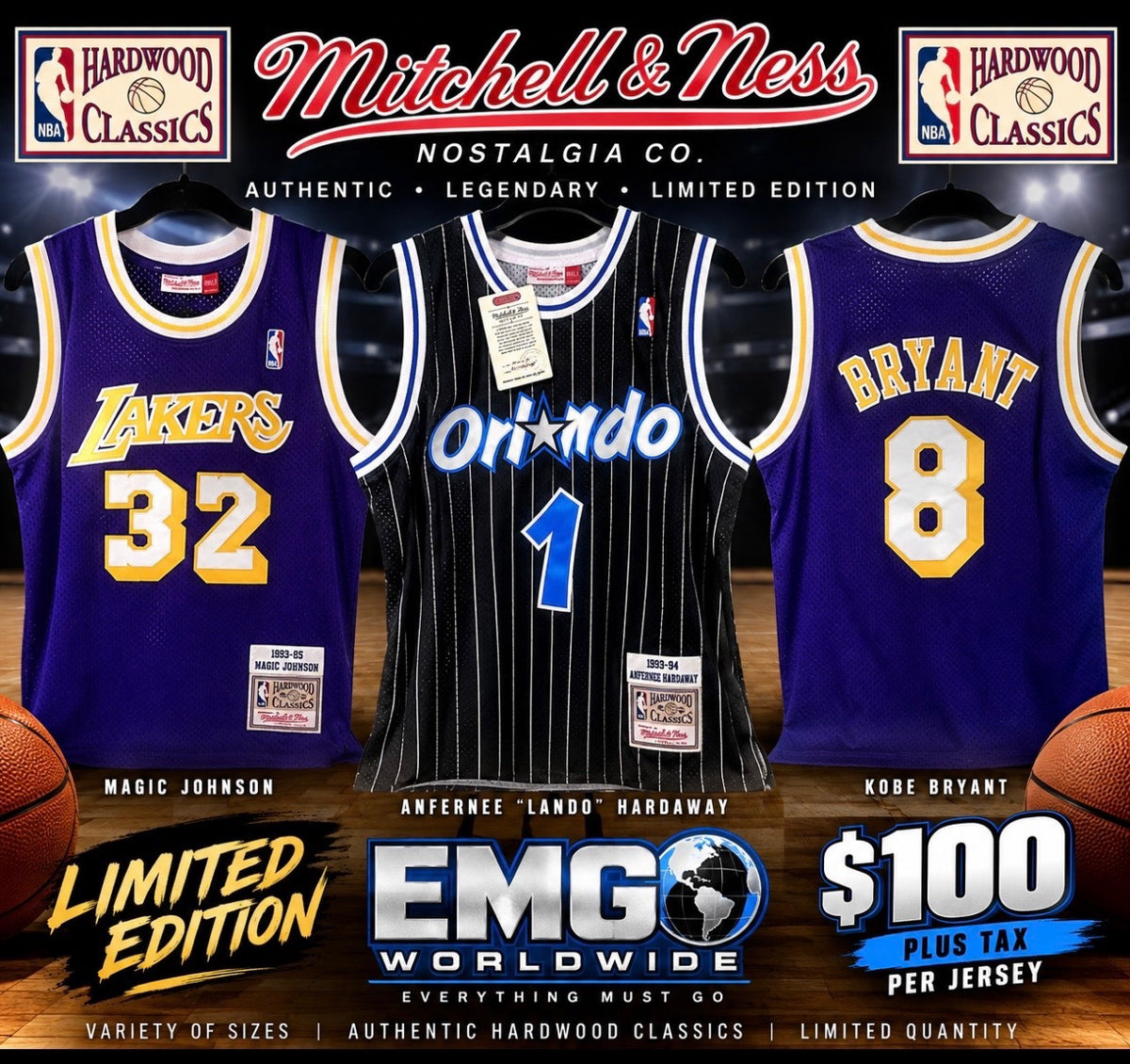 EMG Worldwide limited edition Mitchell & Ness Hardwood Classics basketball jerseys